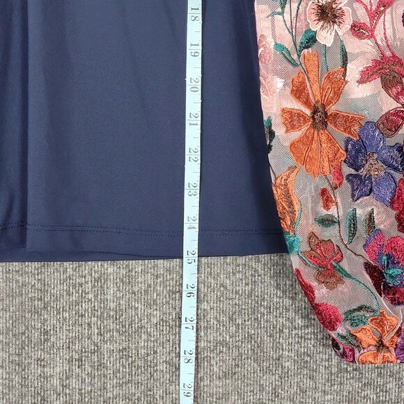 Boston Proper Blouse Womens Medium Blue Mesh Embroidered Floral Long Sleeve Top - Picture 4 of 12
